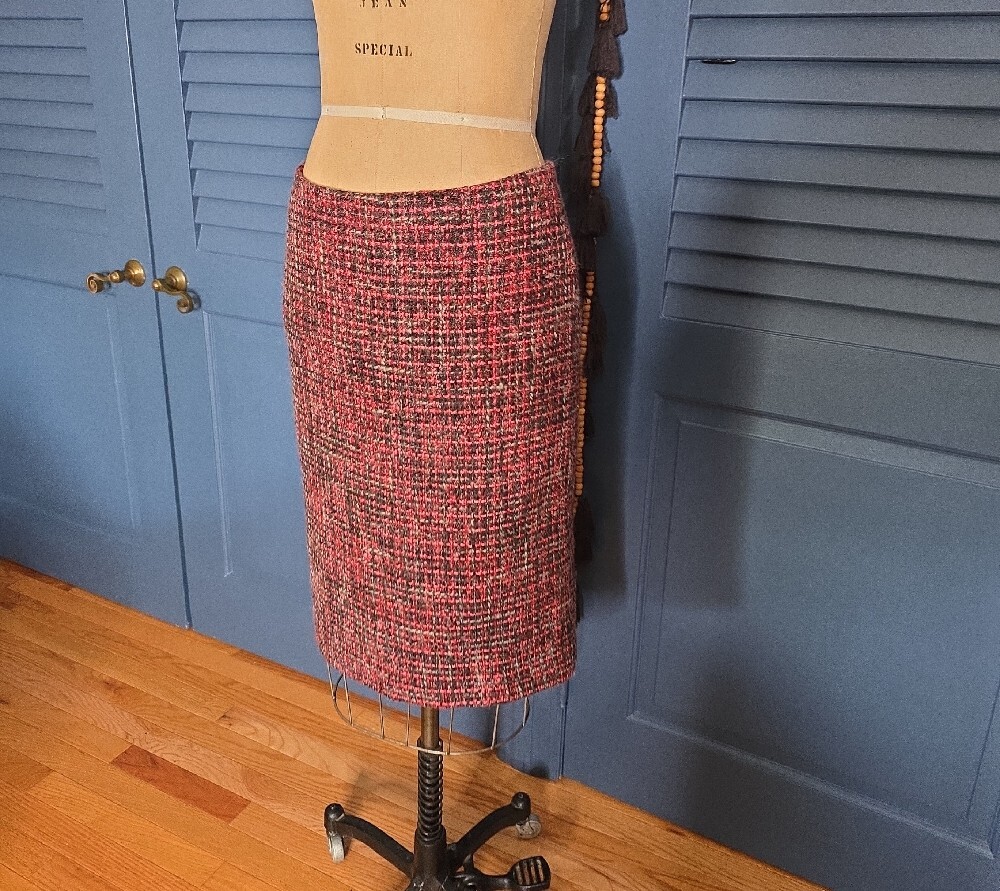 Talbots Red and Black Vertical Stripe Pencil Skirt